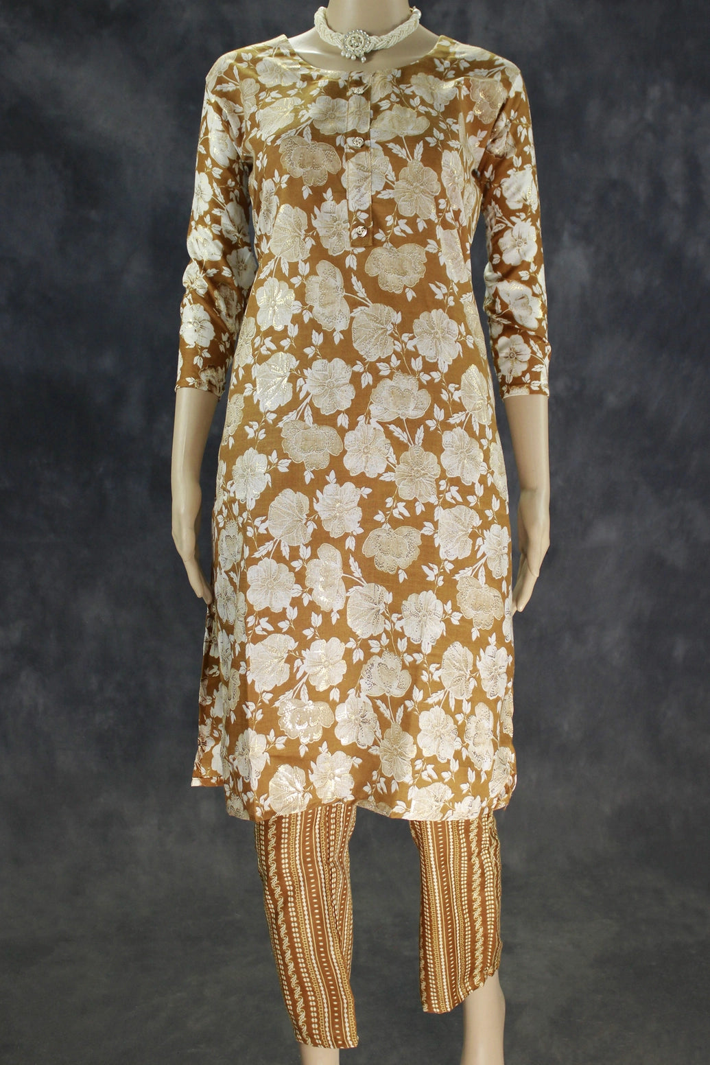 Golden Brown Cotton Kurta Set with Pant - Golden Brown