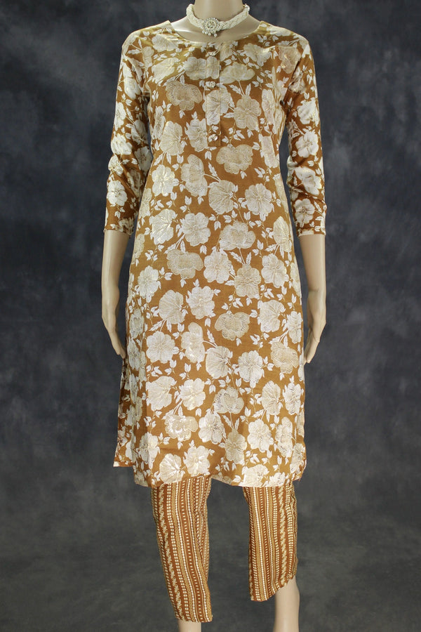 Golden Brown Cotton Kurta Set with Pant - Golden Brown