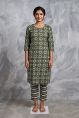 Rama Green Rayon Kurti Pant 2-Piece Set with All-Over Geometric Print & Elastic Waist - Rama Green