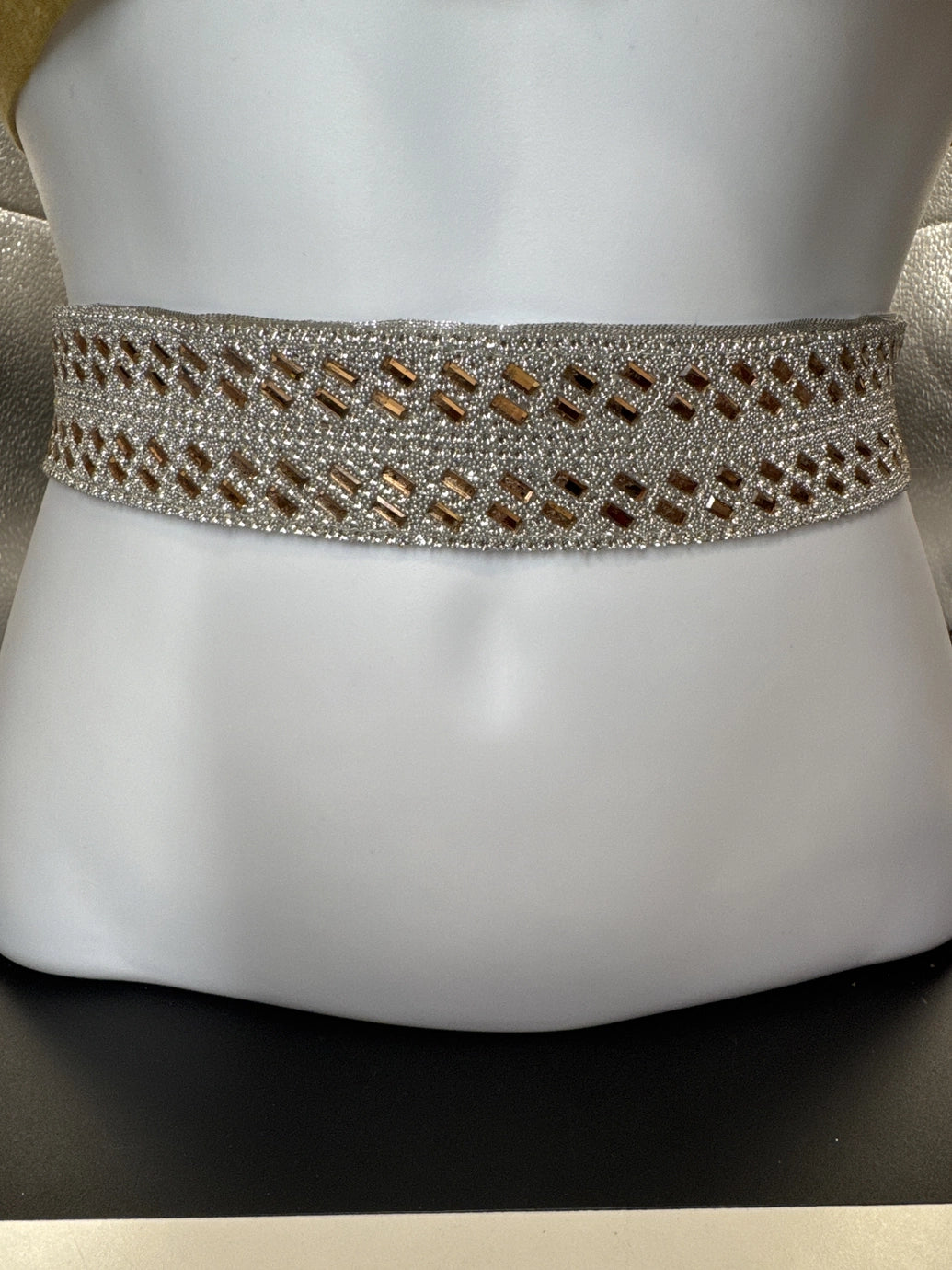 Silver-Tone Crystal Embellished Elastic Hip Belt for Sarees and Lehengas - White Ethnic Waistband Jewelry JCS Fashions White 27 -30 inches