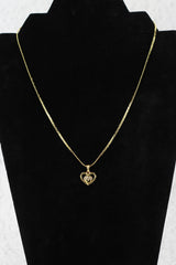 Gold-Tone Textured Chain Necklace with Heart Pendant for Women - 9.5 inch - Gold