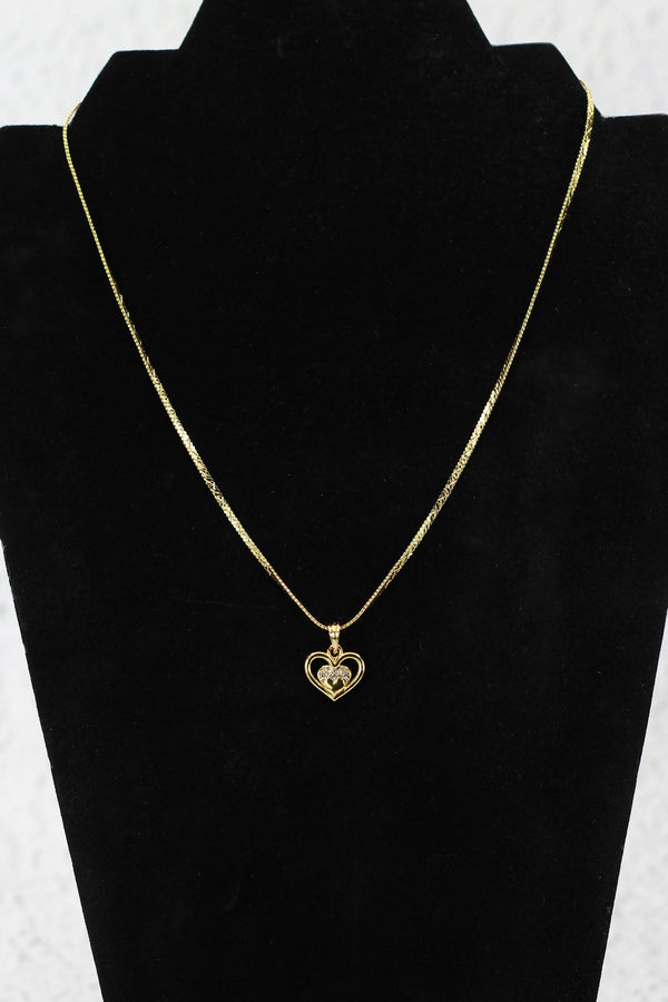 Gold-Tone Textured Chain Necklace with Heart Pendant for Women - 9.5 inch - Gold