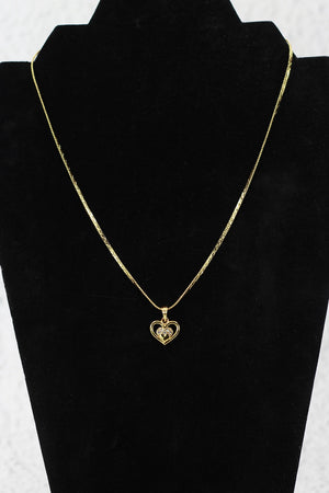 Gold-Tone Textured Chain Necklace with Heart Pendant for Women - 9.5 inch