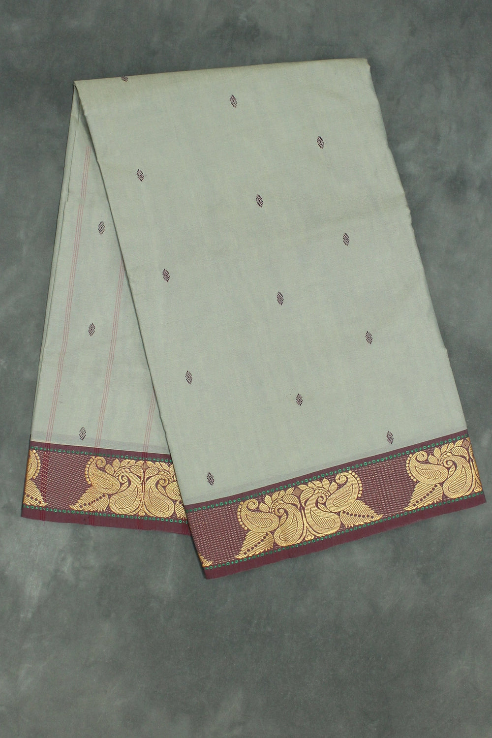 Beige Poly Cotton Butta Saree with Maroon Threaded Gold-Tone Motif Border - Traditional Ethnic Wear Saree JCS Fashions Beige 5.5 meters