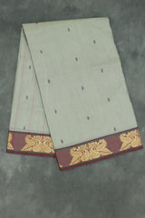 Beige Poly Cotton Butta Saree with Maroon Threaded Gold-Tone Motif Border - Traditional Ethnic Wear Saree JCS Fashions Beige 5.5 meters
