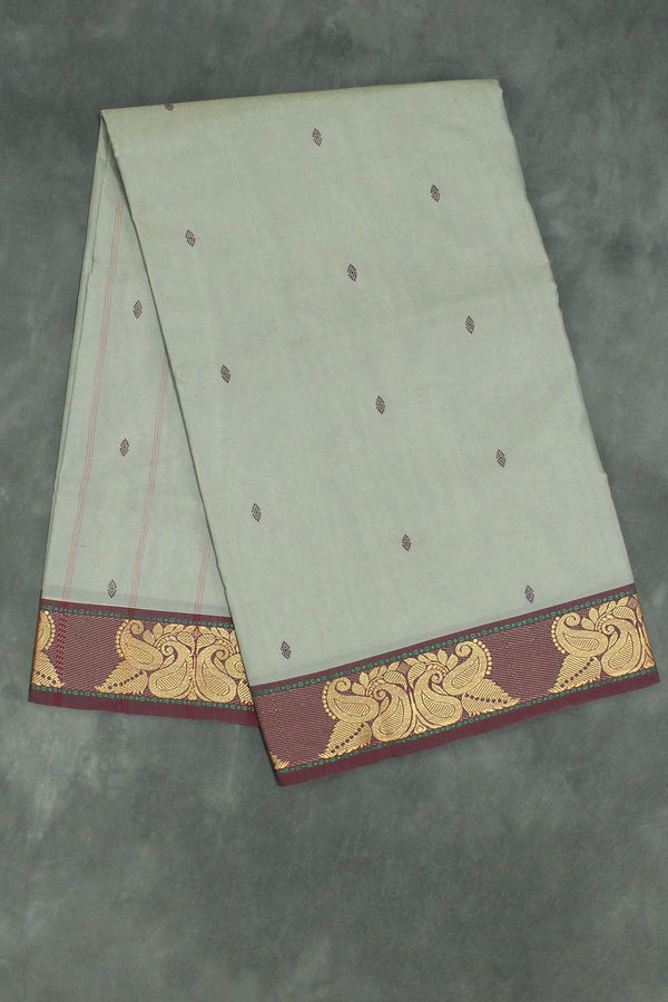 Beige Poly Cotton Butta Saree with Maroon Threaded Gold-Tone Motif Border - Traditional Ethnic Wear Saree JCS Fashions Beige 5.5 meters