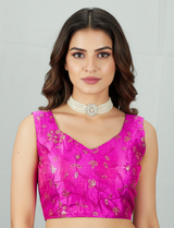 Magenta Designer Readymade Padded Blouse, Fully Stitched Embroidery Work, Sleeveless Back Knot, Women Ethnic Wear