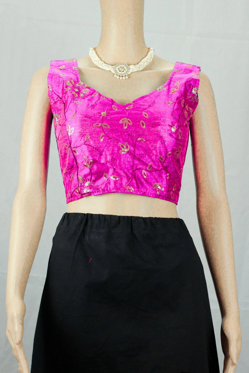 Magenta Designer Readymade Padded Blouse, Fully Stitched Embroidery Work, Sleeveless Back Knot, Women Ethnic Wear - Magenta