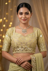 Gold-Tone Padded Designer Blouse with Sequins & Embroidery, Elbow Sleeve, Back Knot, Readymade - Gold