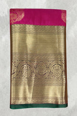 Pure Silk Saree with Heavy Pallu Border and Blouse Piece, Traditional Weave, 5.5 Meters - 5.5 meters
