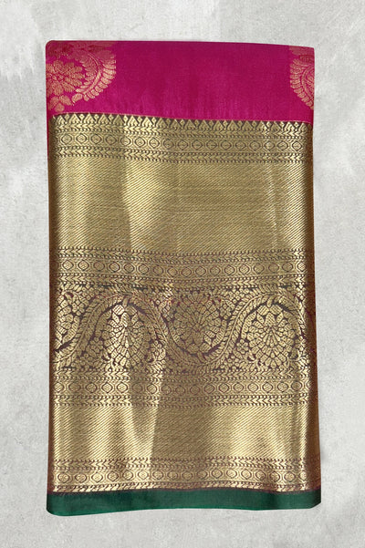 Pure Silk Saree with Heavy Pallu Border and Blouse Piece, Traditional Weave, 5.5 Meters - 5.5 meters
