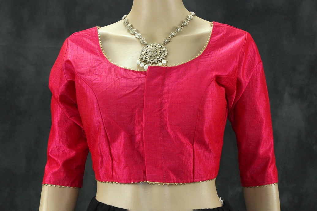Pink Raw Silk Readymade Padded Blouse - Elbow Sleeve, Back Knot Blouse JCS Fashions Pink 36