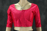 Pink Raw Silk Readymade Padded Blouse - Elbow Sleeve, Back Knot Blouse JCS Fashions Pink 36