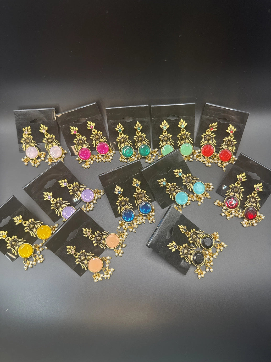 Gold-Tone Floral Chandbali Earrings with Round Stone & Pearl Drops