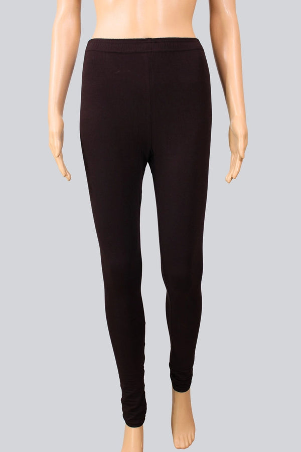 Dark Brown 4-Way Lycra Cotton Leggings with Silicon Wash Finish, Thick Skin-Tight Fit for Daily Wear - Dark Brown