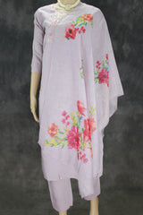 Lavender Roman Silk 3 Piece Set with Organza Dupatta