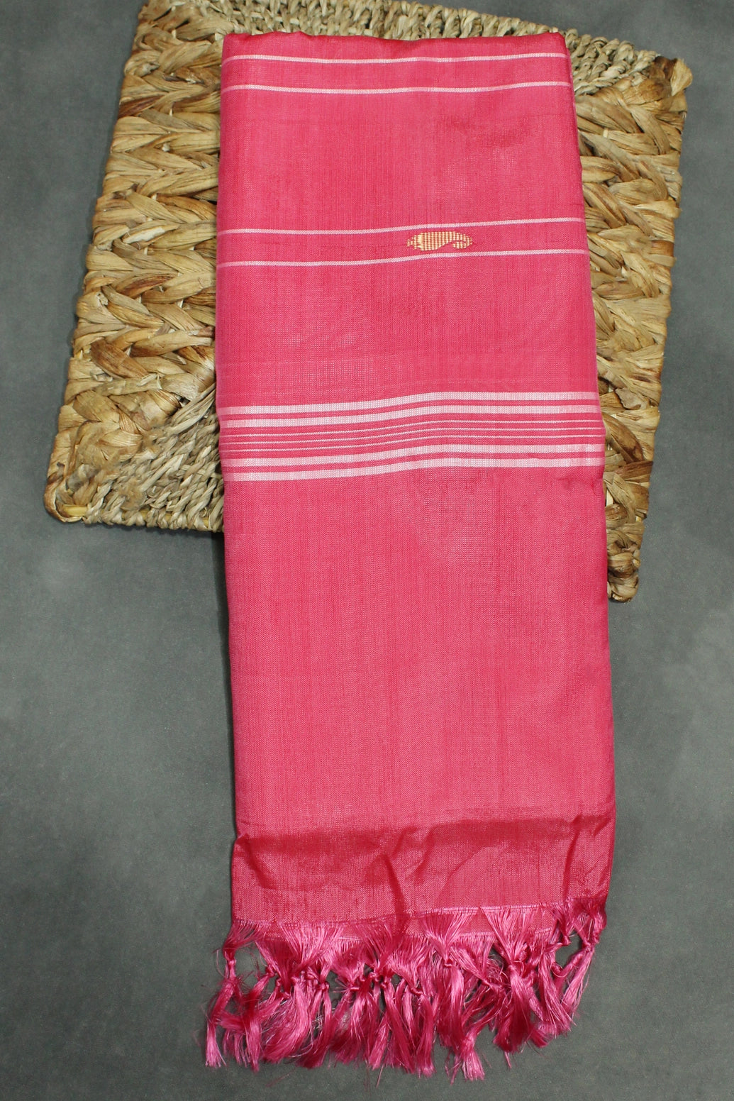 Hot Pink Vaazhai Naar (Banana Pith) Saree - Borderless Body with Subtle Stripes and Small Butta Motifs - Hot Pink