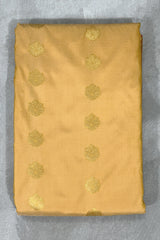 Sandal Soft Silk Saree with Delicate Gold Zari Buttas and Floral Border, Matching Blouse - Sandal