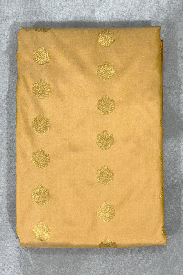 Sandal Soft Silk Saree with Delicate Gold Zari Buttas and Floral Border, Matching Blouse - Sandal