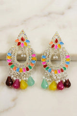 Multi Color Teardrop Stud Dangle Earrings with Beads & Stones, Sparkly Fashion Jewellery for Women - Multi color