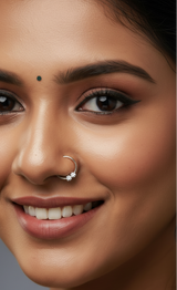 Silver Crystal Nath Nose Ring - Bridal Indian Nose Pin
