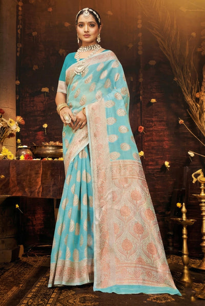 Jungle Green Cotton Shimmer Saree with Stone Work and Grand Pallu, Designer Saree with Blouse - Jungle Green