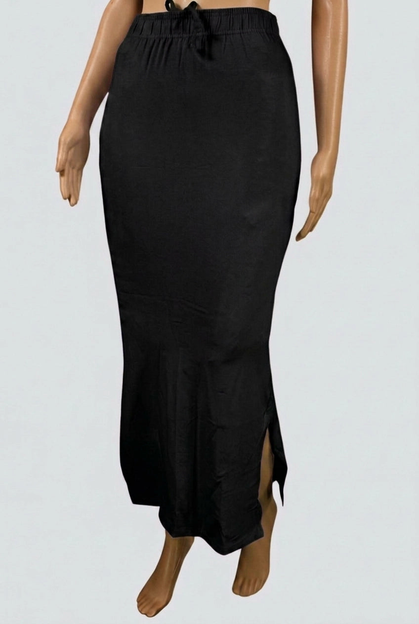 Black Lycra Petticoat with Side Cut for Shapewear Fit - Inskirt - Black