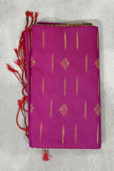 Rani Pink Korvai Soft Silk Border Saree with Gold Zari Buttas and Traditional Floral Border - Rani Pink