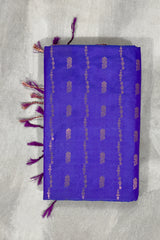 Royal Blue Korvai Soft Silk Border Saree with Gold Zari Buttas and Traditional Floral Border - Royal Blue