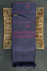 Vaazhai Naar (Banana Pith) Saree in Navy Blue and Orange with Zari Design Border, Full-Body Buttas and Blouse Piece - Orange & Navy Blue