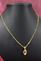 Gold-Tone Textured Chain Necklace with Small Pendant for Traditional Ethnic Wear - Gold