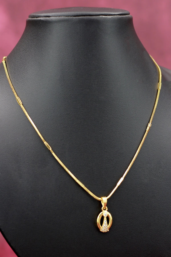 Gold-Tone Textured Chain Necklace with Small Pendant for Traditional Ethnic Wear - Gold