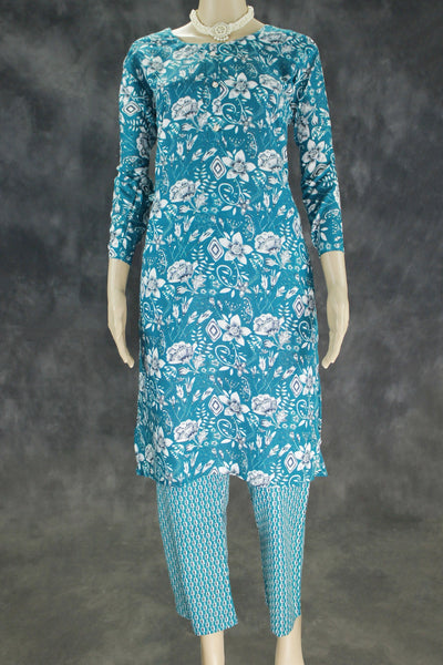 Cotton Blue 2 Piece Kurta Set with Beautiful Printed Design - Blue
