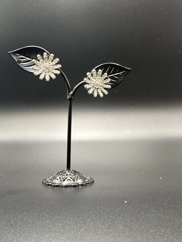 Sunburst Silver-Tone Crystal Stud Earrings — Flower Studs (0.5 inch) Jewelry JCS Fashions Silver 0.5 inch
