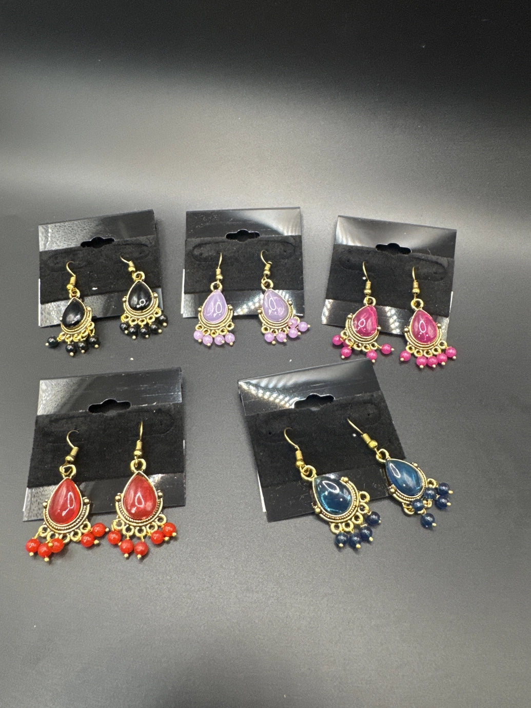 Traditional Teardrop Gold-Plated Beaded Dangle Earrings