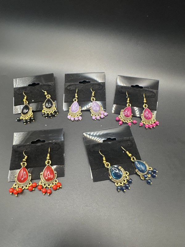 Traditional Teardrop Gold-Plated Beaded Dangle Earrings Jewelry JCS Fashions