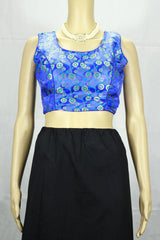 Bright Royal Blue Designer Padded Readymade Blouse with Intricate Circular Motifs and Zari Finish, Back Knot - Bright Royal blue