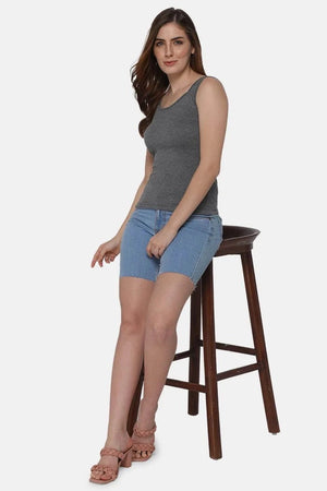 Grey Sleeveless Tank Top - Round Neck High Back Innerwear, Slim Fit