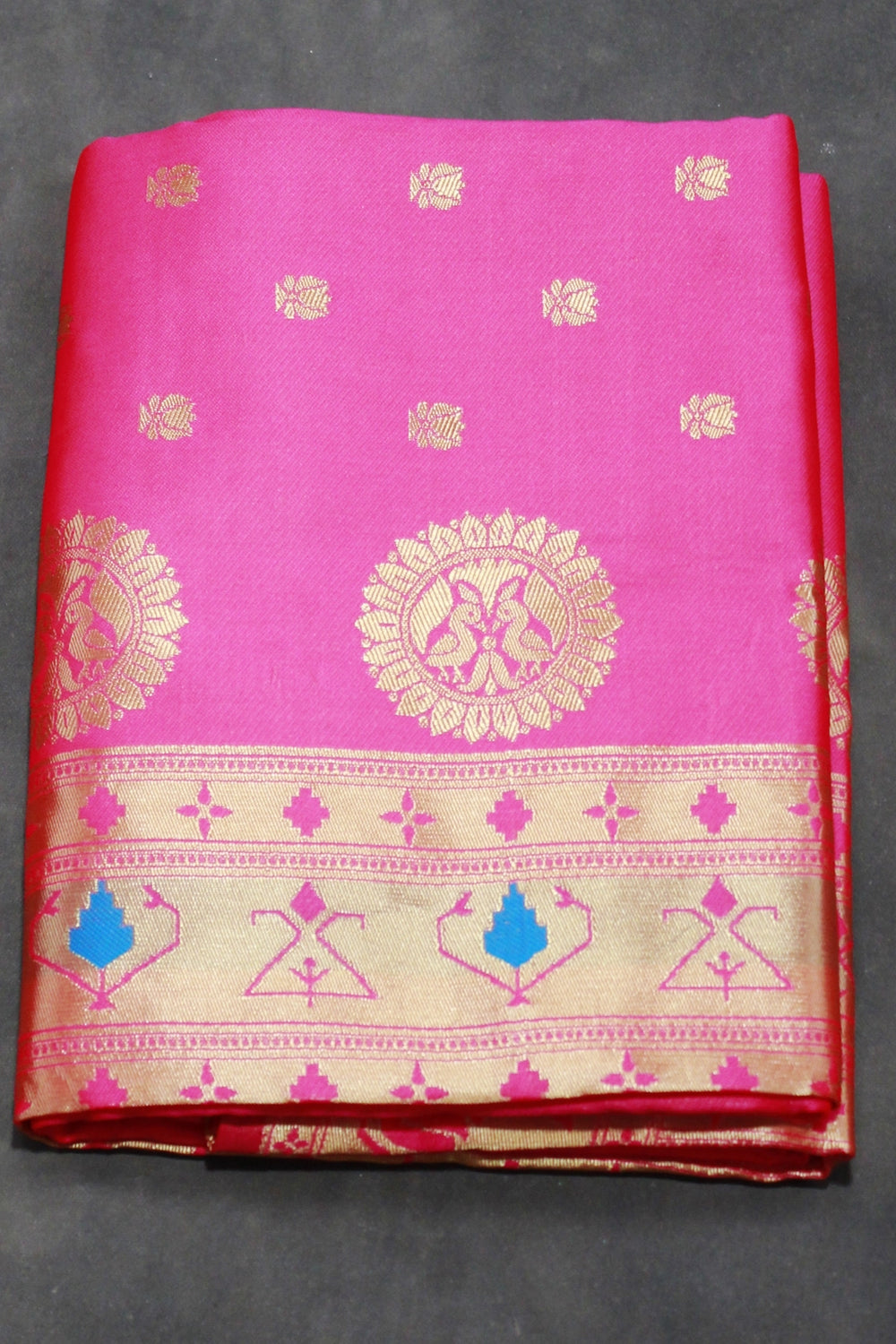 Bright Pink Paithani Pure Silk Saree with Zari Woven Peacock Pallu and Designer Border - Bright Pink