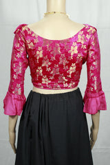 Pink Readymade Designer Padded Blouse with Gold Jari Work and Tassel Detailing, Fully Stitched - Pink