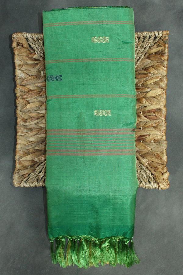 Purple & Green Banana Pith (Vaazhai Naar) Saree with Zari Border and All-over Butta - Purple & Green