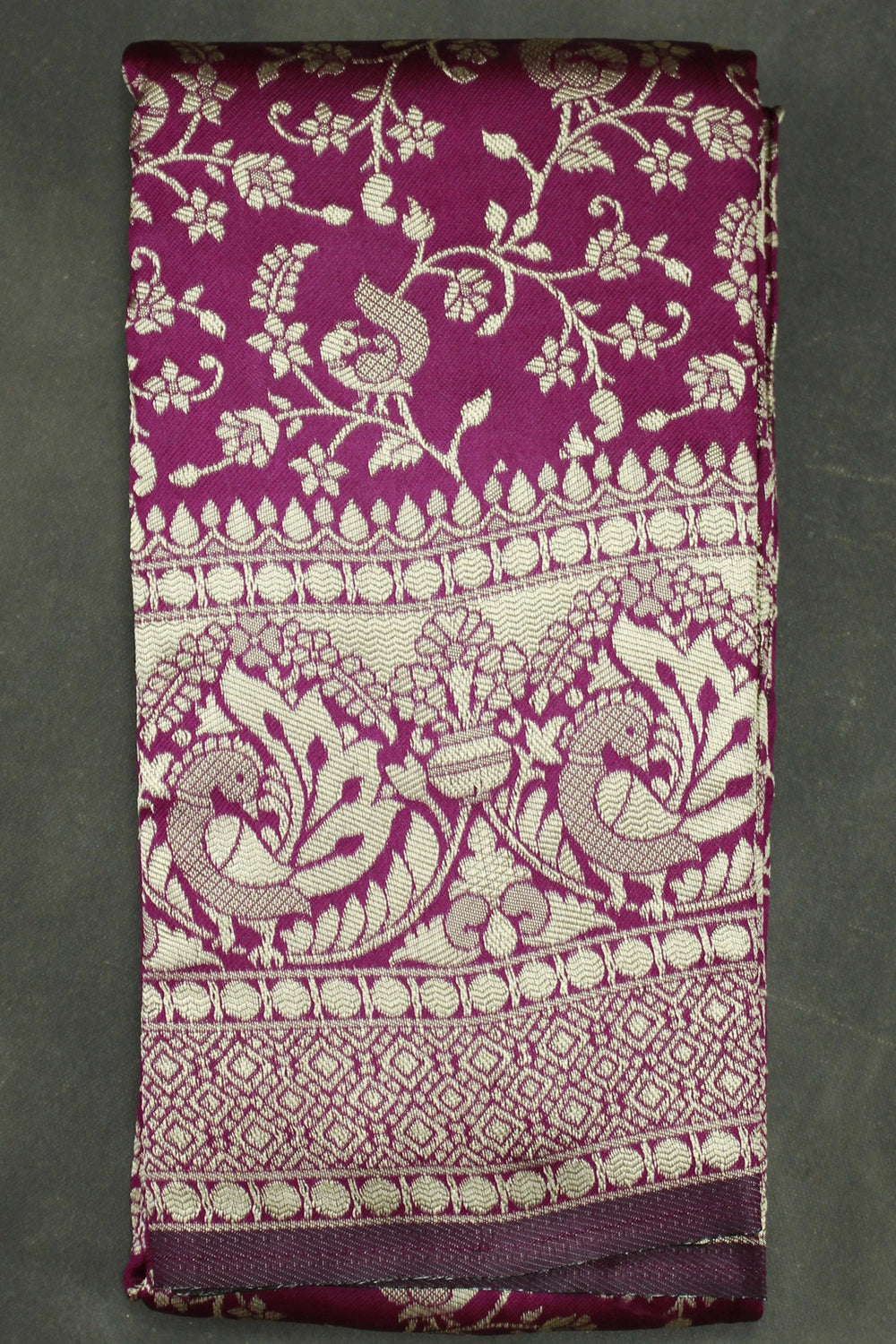 Woven, Embroidered, Floral Print Banarasi Handloom Satin Saree,  Saree comes with blouse - Purple