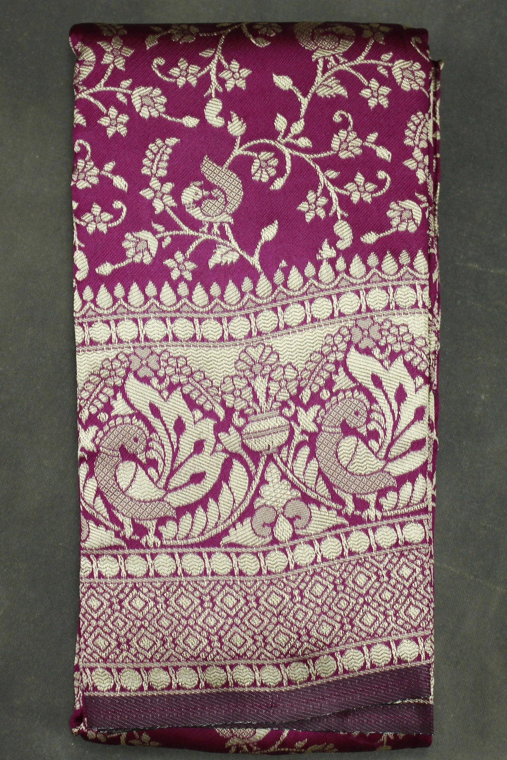 Woven, Embroidered, Floral Print Banarasi Handloom Satin Saree,  Saree comes with blouse - Purple