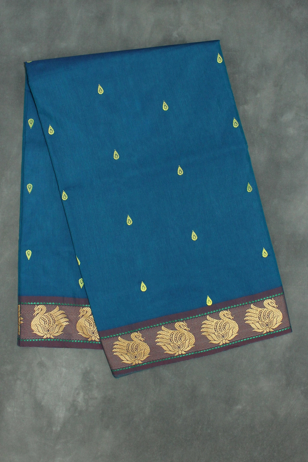 Rama Blue & Yellow Poly Cotton Butta Saree with Thread Border Saree JCS Fashions Rama Blue & Yellow 5.5 meters