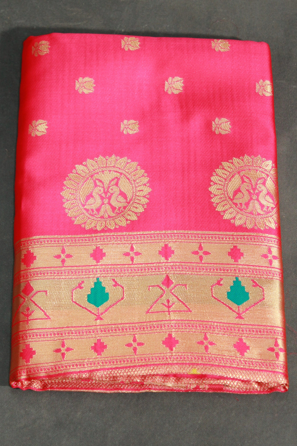 Magenta Pink Paithani Pure Silk Saree with Zari Woven Peacock Pallu & Design Border for Women - Magenta Pink