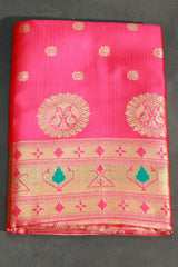 Magenta Pink Paithani Pure Silk Saree with Zari Woven Peacock Pallu & Design Border for Women - Magenta Pink