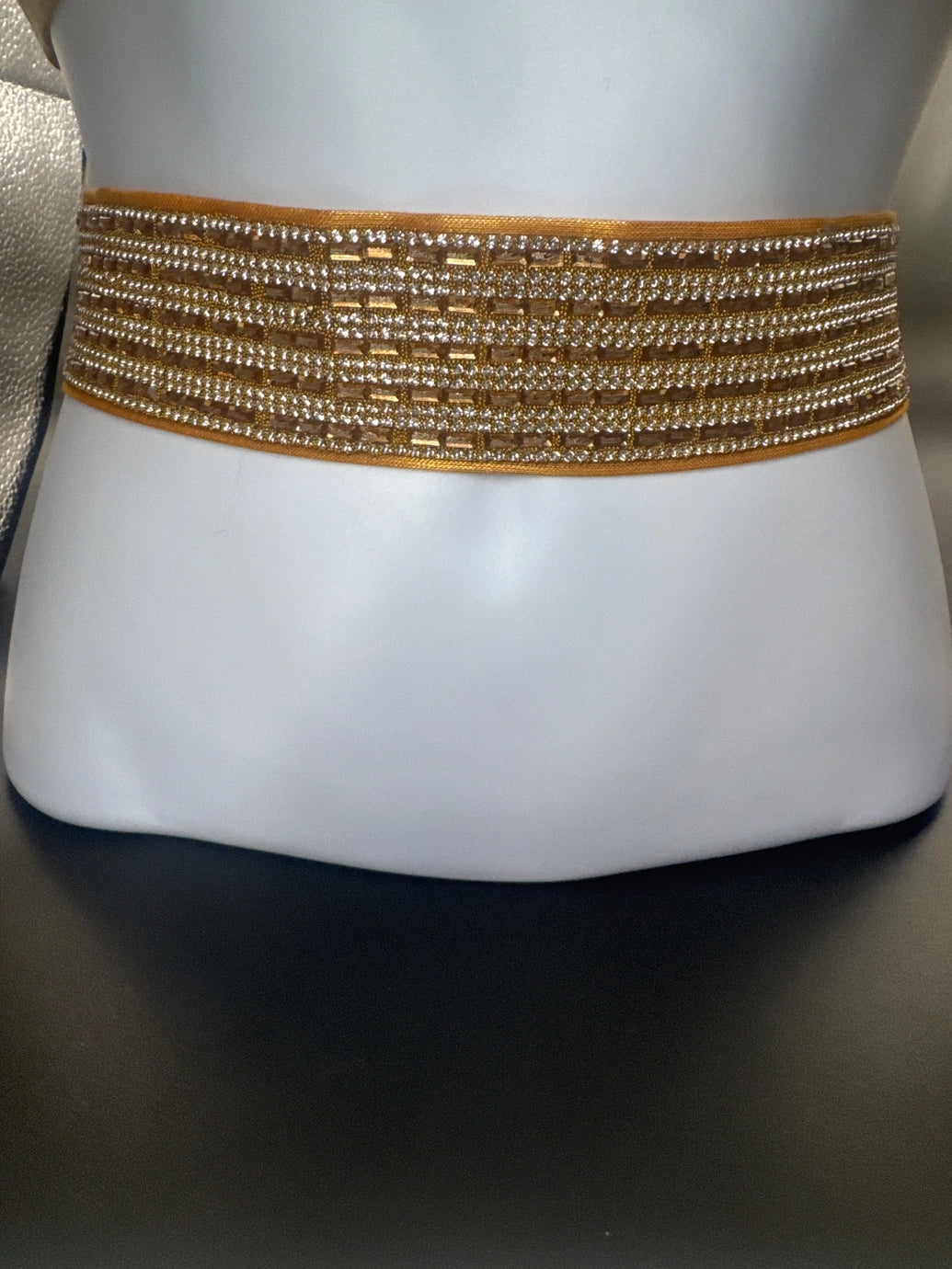 Gold-Tone Crystal Embellished Hip Belt for Saree & Lehenga – Adjustable Elastic Waist Belt Jewelry JCS Fashions Gold 28 - 32 inches