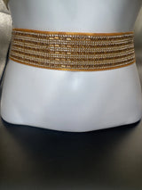 Gold-Tone Crystal Embellished Hip Belt for Saree & Lehenga – Adjustable Elastic Waist Belt Jewelry JCS Fashions Gold 28 - 32 inches