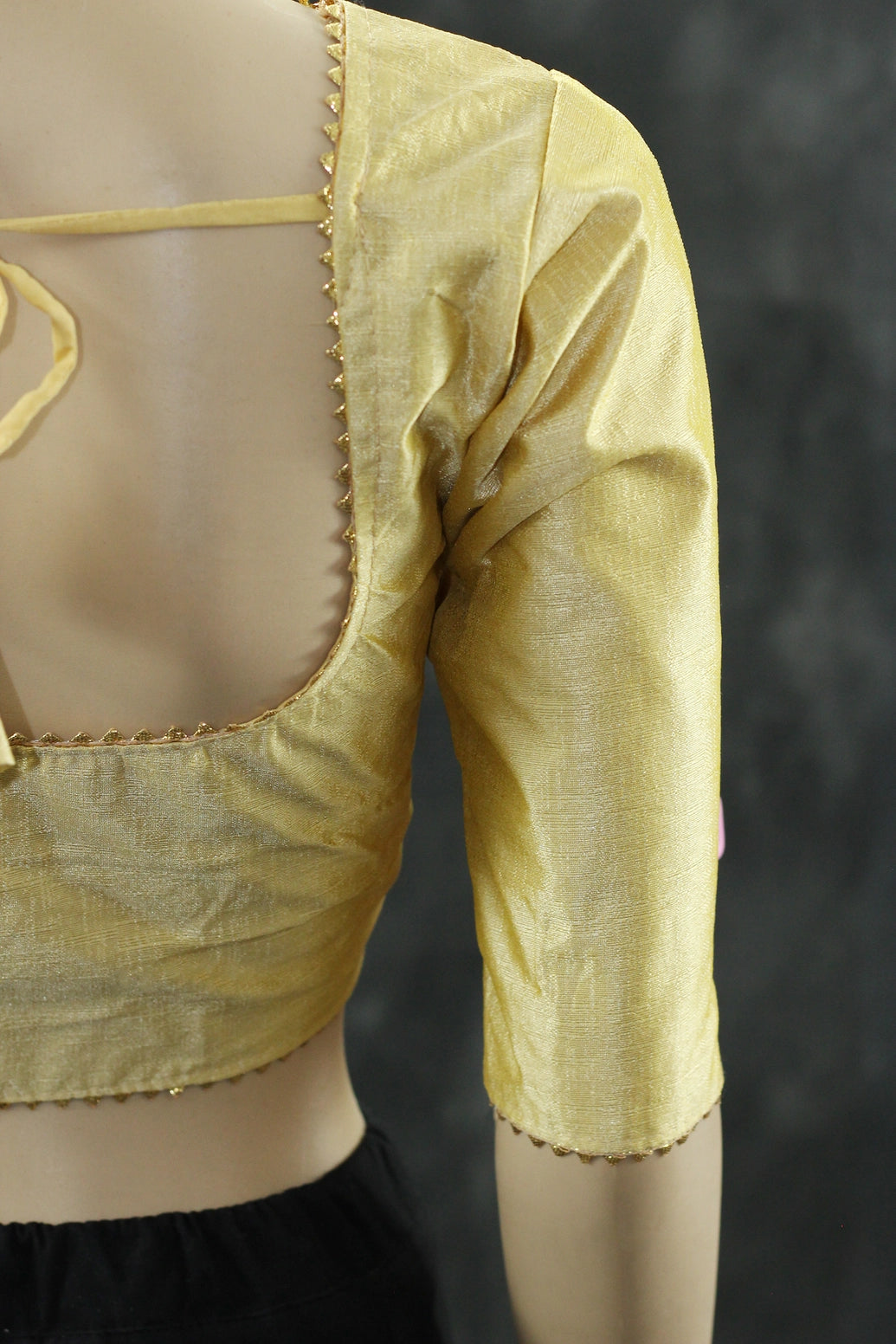 Readymade Gold Raw Silk Padded Blouse with Elbow Sleeves and Back Knot - Fully Stitched Blouse JCS Fashions Gold 36