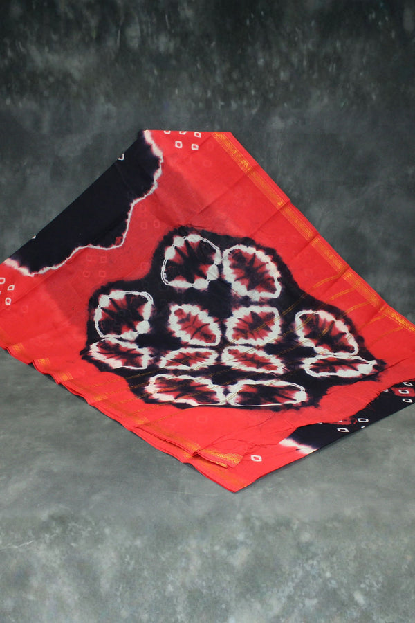 Sungudi Cotton Bandhani Saree with Golden Zari Border - Orange, 5.5m Saree JCS Fashions